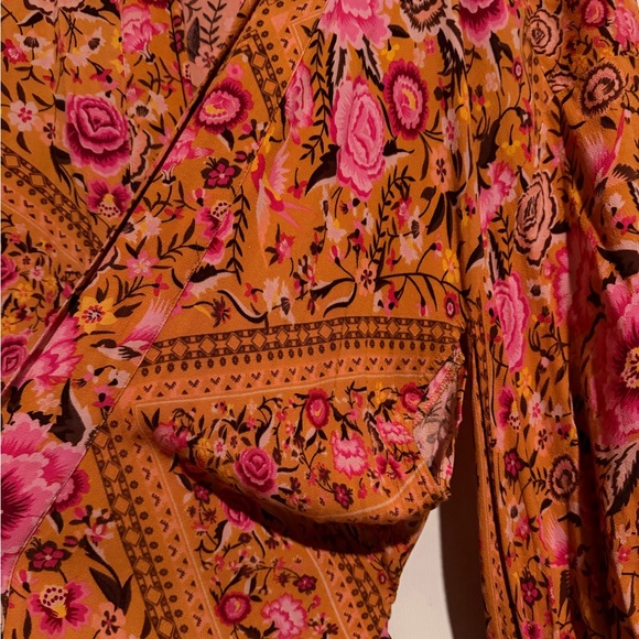 Spell Floral Maxi Kimono robe in Orange and Pink Amber Babushka one size - Picture 4 of 5